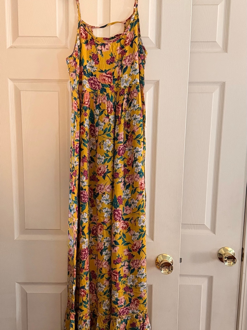 Xhilaration Yellow Floral Maxi with Pink & Teal Blooms